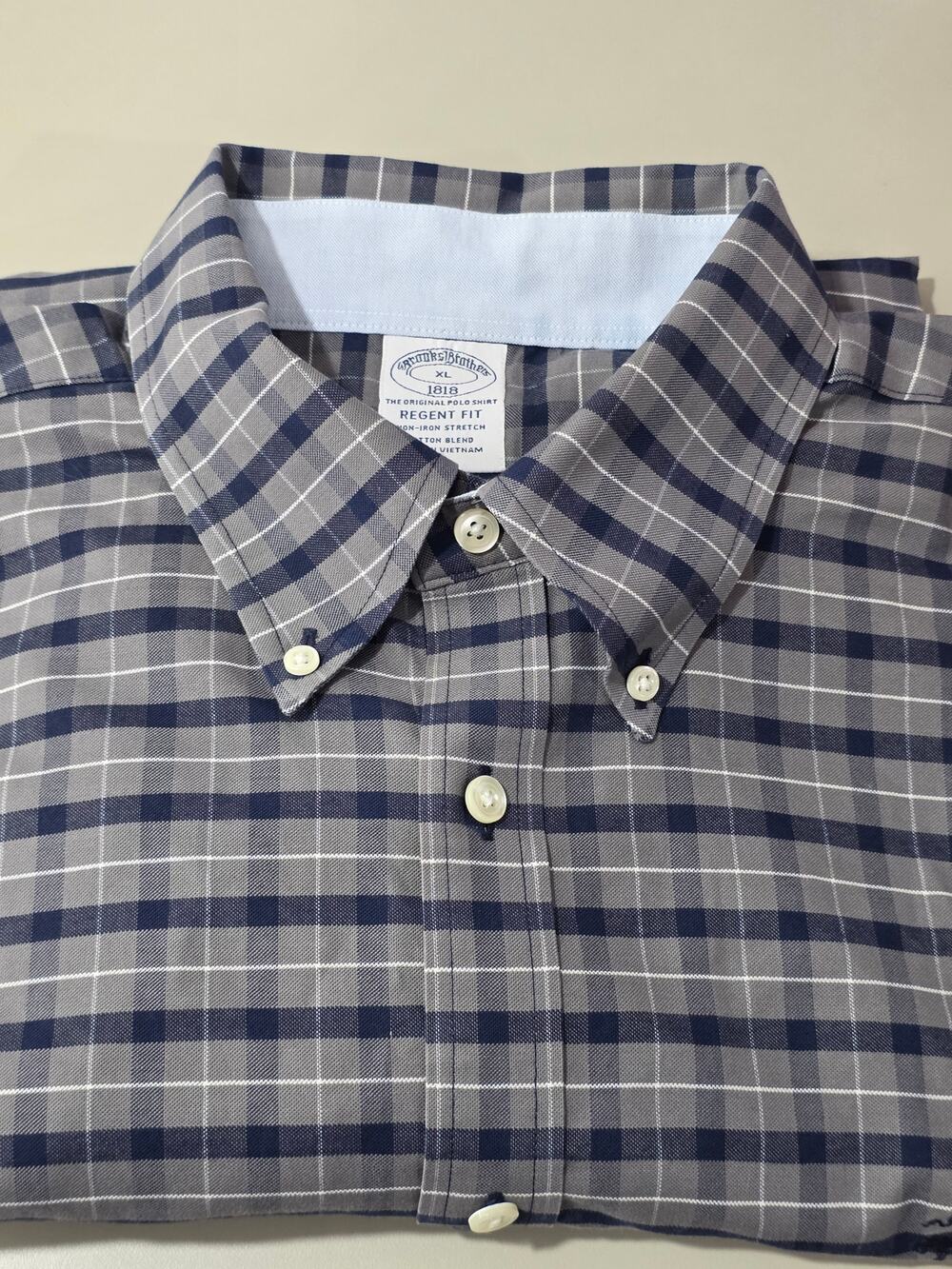 Brooks Brothers Regent grey blue plaid cotton long sleeve button down shirt - Xl